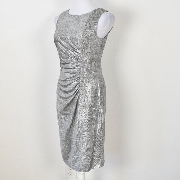 Calvin Klein Metallic Silver Formal Sheath Dress - 6 - Picture 4 of 9